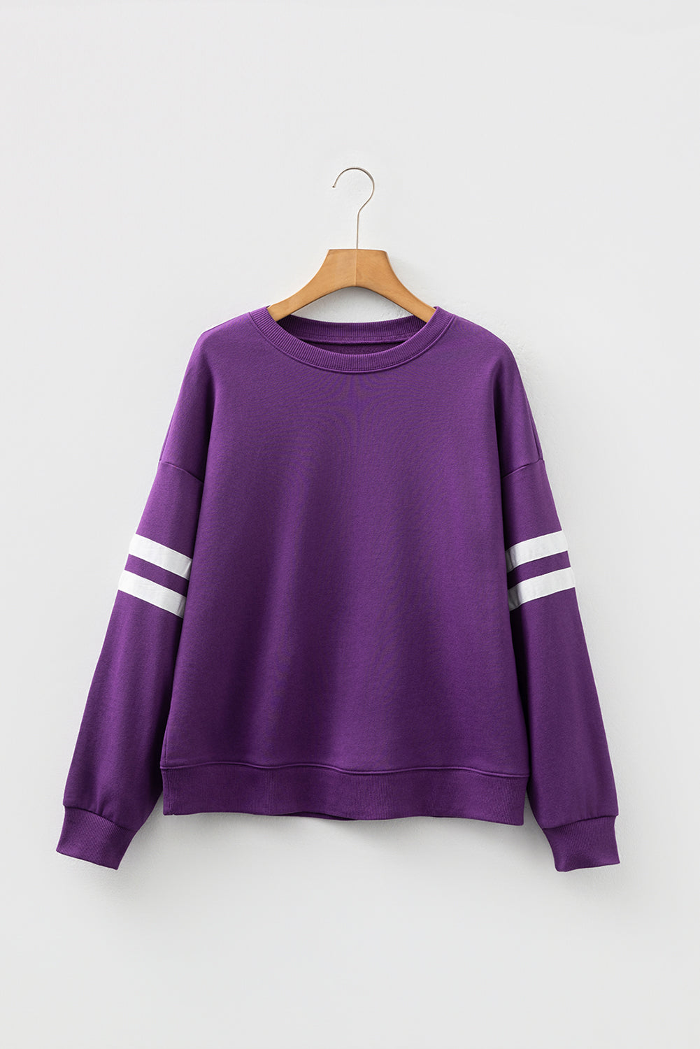 Evergreen Preppy Striped Sleeve Loose Sweatshirt
