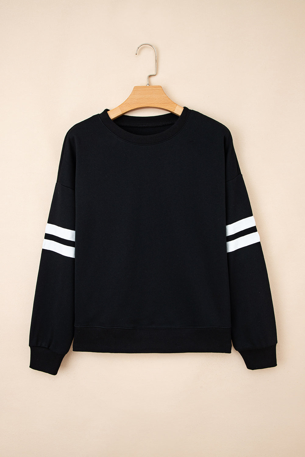 Evergreen Preppy Striped Sleeve Loose Sweatshirt