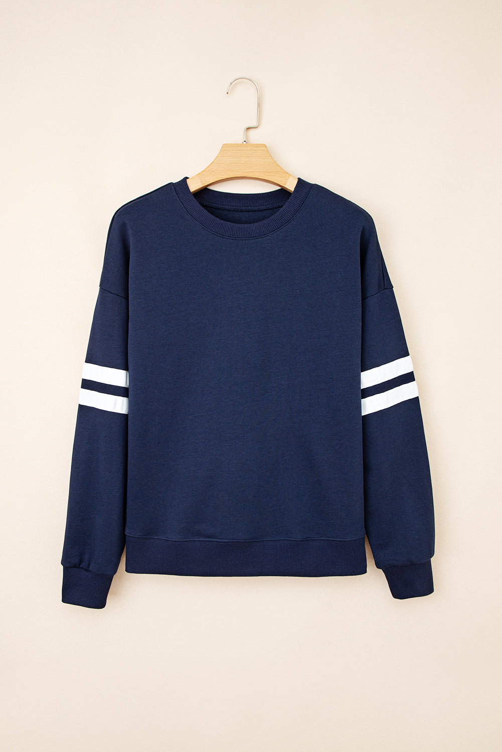 Evergreen Preppy Striped Sleeve Loose Sweatshirt