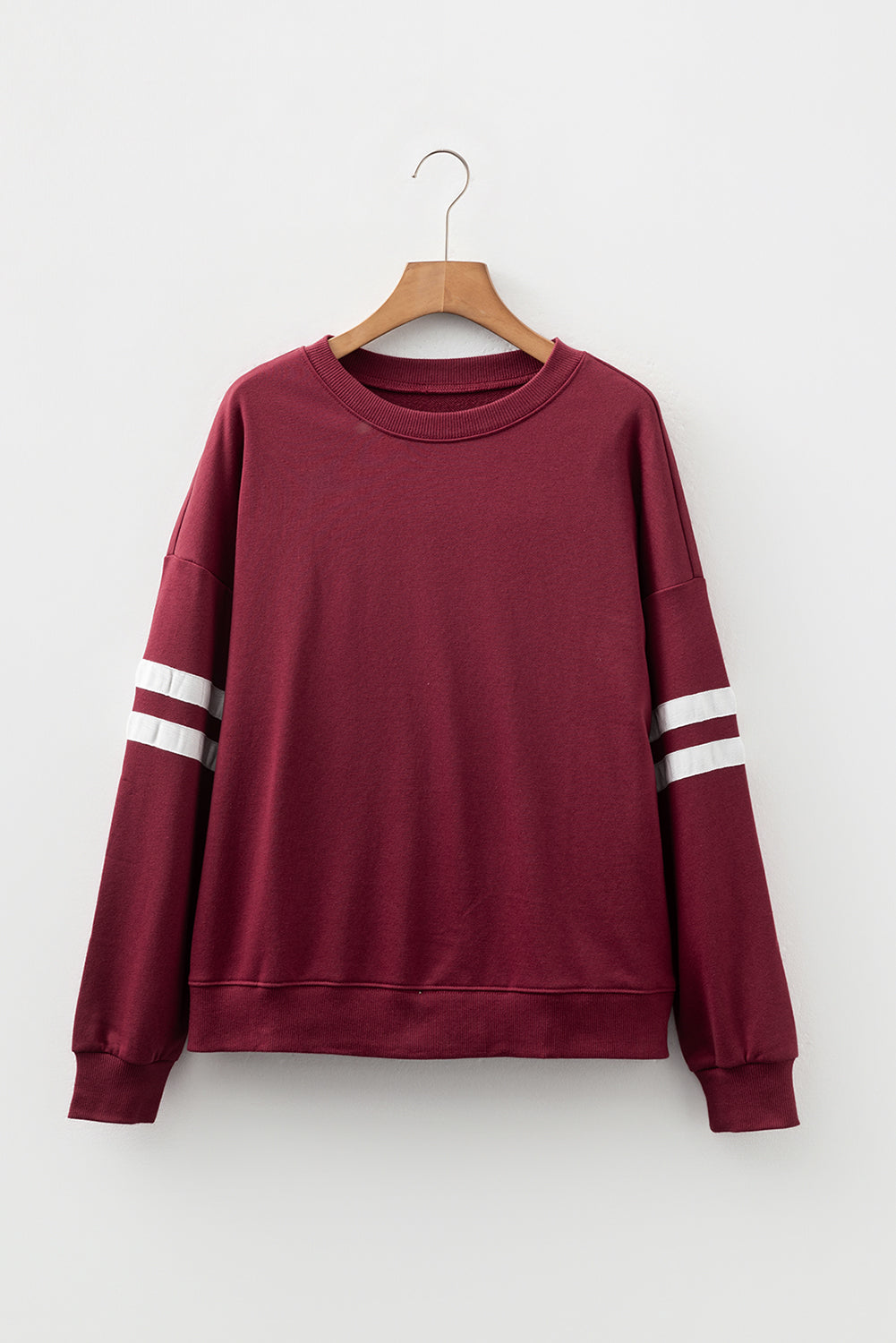 Evergreen Preppy Striped Sleeve Loose Sweatshirt